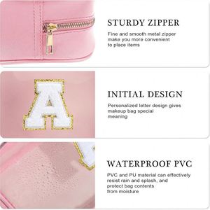 กระเป๋าเครื่องสำอางแฟชั่นปักลายตัวอักษร ปิดด้วยซิป กันน้ำ วัสดุ PVC  กระเป๋าจัดระเบียบเครื่องสำอางแบบพกพา ดีไซน์สวยงาม - Product Image 4
