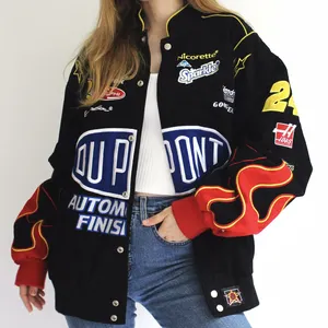 2021 Nieuwe Mode Vrouwen Vintage Sport Stijl Bomber Jas Gedrukt Rits Lange Mouwen Racing Jas Vrouwen