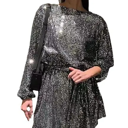 2024 New Holiday Party Fashion Sequined Bead Color Waist Dress Small Dress Skirt
