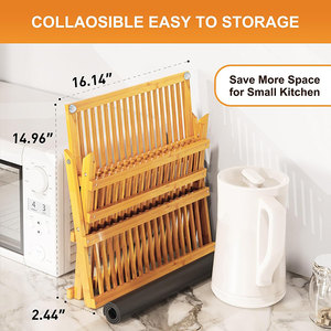 Escurridor de Platos de Bambú Plegable de <span class=keywords><strong>3</strong></span> <span class=keywords><strong>Niveles</strong></span>, Resistente y Personalizado, con Compartimento para Cubiertos y Tapete de Secado para Encimera - Product Image 5