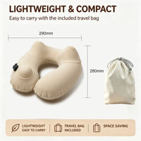 Almohada de Viaje Inflable en Forma de U, Fresca para el Verano, Válvula de Presión Patentada, Funda Transpirable y Lavable, Bolsa de Almacenamiento Plegable