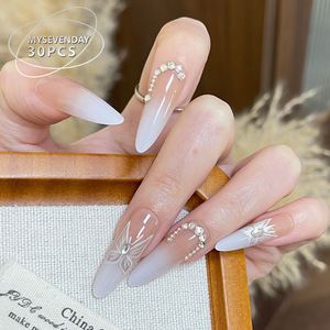 Portable pur fait à la main haut de gamme 30 pièces ongles conseils nouvelle décoration papillon polyvalent Long Al Style ongles pré-faits - Product Image 2