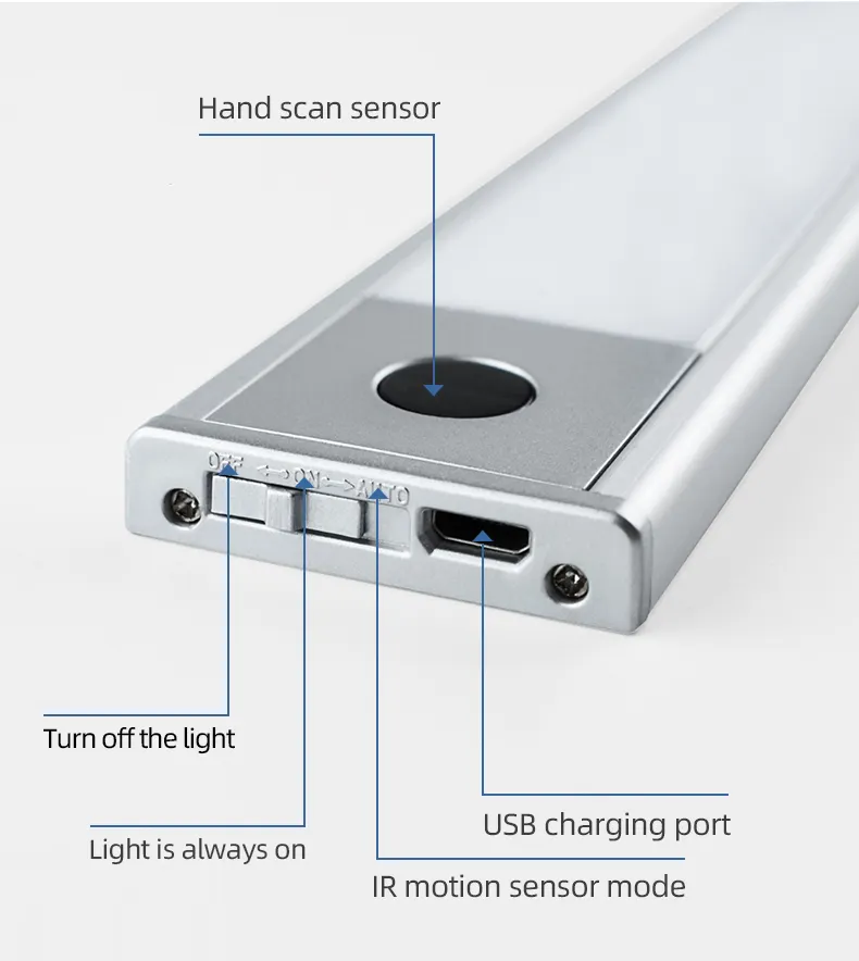 JIATAO motion sensor cabinet light wireless led under cabinet light USB Battery Rechargeable Home Lights Luminous White Lamp