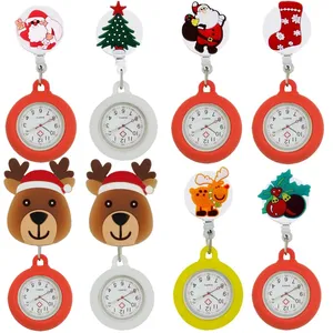 Adorabile simpatico cartone animato natale babbo natale regalo infermiera orologi da tasca medico retrattile in gomma scalabile badge reel orologio ospedaliero