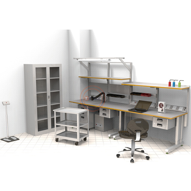 Detall Modular Anti-Static ESD Workbench with Engine Components for IoT Device Assembly Cold Rolled Steel Warehouse Table