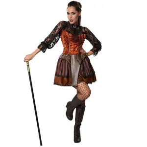 Traje de steampunk renascentista feminino, jaqueta sem balada, renda, cosplay medieval, com cadarço, 2023