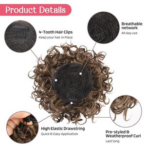 Chignon synthétique bouclé crépu avec cordon de serrage, en fibre haute température, effet <span class=keywords><strong>afro</strong></span> ébouriffé et volumineux, élastique, 60g, application facile - Product Image 2