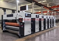 Machine de fabrication de boîtes en carton avec imprimante flexographique, découpeuse et rainureuse, 4 couleurs