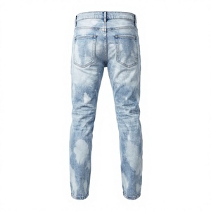 Jean en denim coupe droite pour homme, déchiré, style streetwear, taille haute, avec fermeture éclair asymétrique, en denim épais - Product Image 3