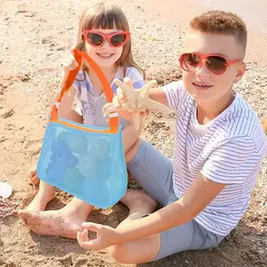 Bolsa de playa para niños, juguete de playa para bebés, bolsa de playa de malla, bolsa de colección de conchas para niños con correas ajustables, bolsas de juguete de arena para playa