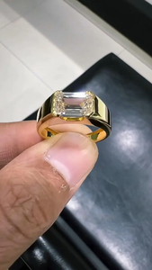 3 CT <b>Mens</b> Emerald Cut Lab Grown Diamond Signet <b>Ring</b> 14K Yellow Gold Statement Band Stylish Fine Jewelry - Product Image 3