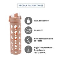 Bouteille d'eau en verre TUOTOWN 550ml avec couvercle en bambou bouteille de sport en plein air avec manchon en silicone bouteille d'eau sans BPA