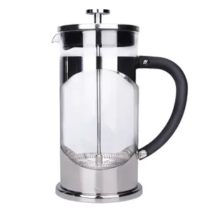 Hot and Cold Resistance High-Grade Glass French Coffee Press for Camping and Travel, Silver Steel French Coffee Press