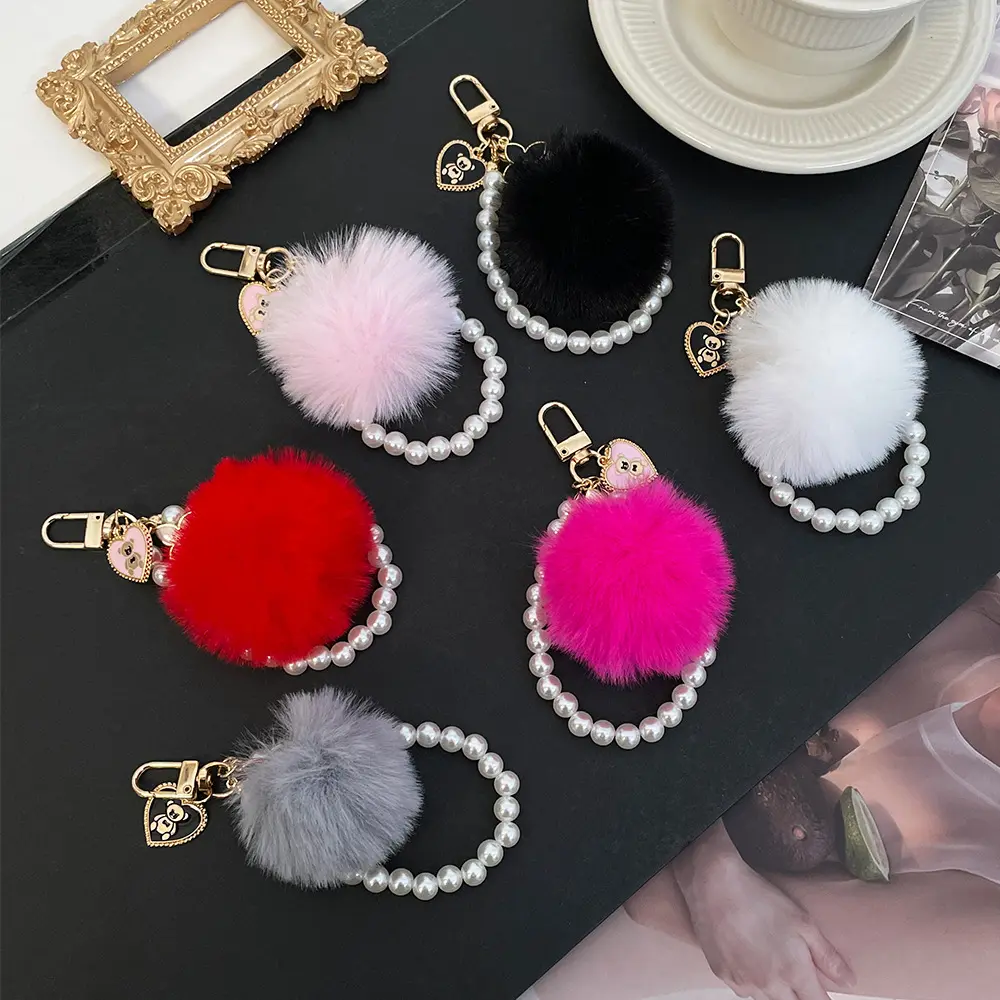 Safety Keychain Jewelry for Women Girls Mini Bag Toys Cute Custom Anime Animal Bear Cat Plush Feather Keychain Keyring