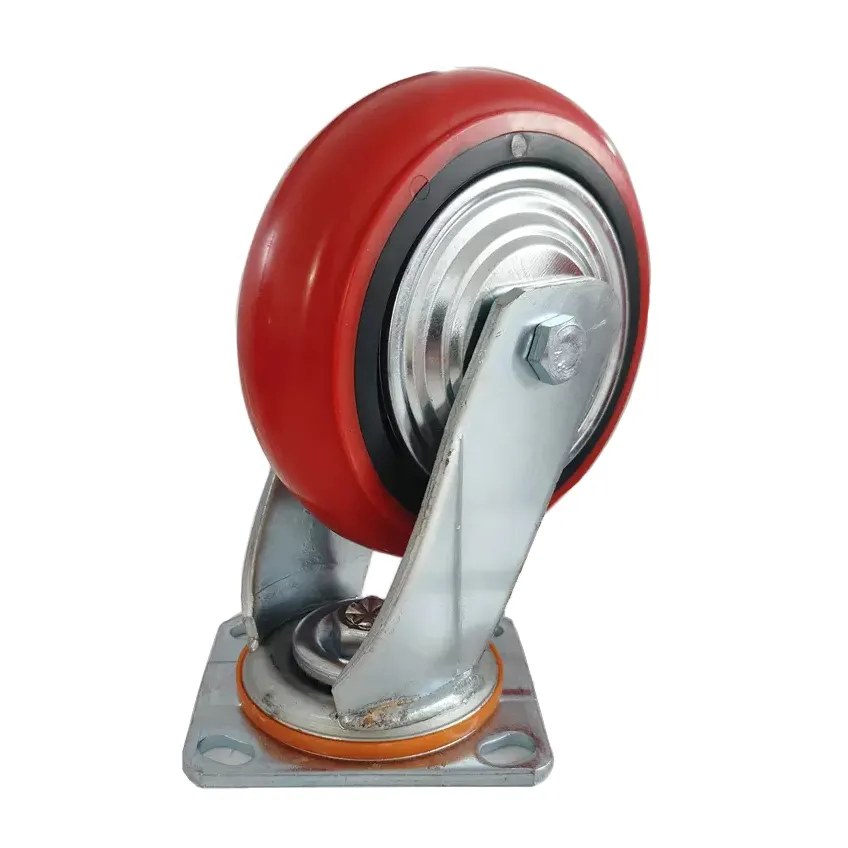 Roda kastor troli muatan berat PVC merah, rem Total berlapis 3 "4" 5 "6" 8"