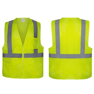 Reflective vests type R class 2 ANSI standard zipper mesh high vis safty vest basic economy surveyor vest with pocket