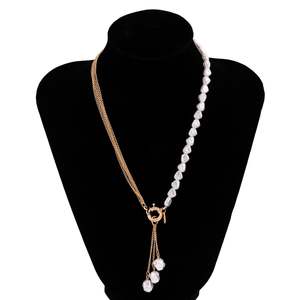 Baroque Simulé Perles Long Gland Pendentif Collier Femmes Perlé Lien Chaîne Collier Tendance Bijoux De Mariage - Product Image 1
