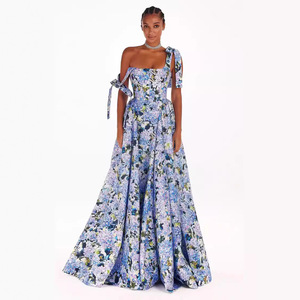 Vestido de noche con estampado floral y hombros descubiertos, cintura imperio, vestido largo formal para mujer - Product Image 4