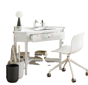 Escritorio Esquinero Pequeño con Cajón y Estante Escalonado, Mesa de Computadora Triangular Blanca para Oficina en Casa y Tocador - Product Image 1