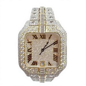Montre Adorable à Boîtier Carré avec Cadran en Verre, Moissanite Entièrement Sertie, Diamant Moissanite Taille Brillant, Acier Inoxydable pour Hommes et Femmes - Product Image 1