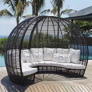 Popolare Patio conversazione lettino Set giardino lettino in vimini piscina gabbia per uccelli Outdoor Rattan Beach Round Bed Lounge