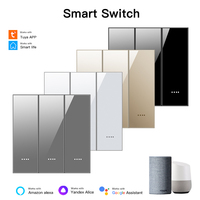 Interrupteurs muraux intelligents UEMON pour la maison, avec application Tuya, Wi-Fi, grand panneau en verre trempé, bouton poussoir, compatibles N+L