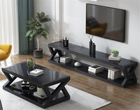 YQ FOREVER Ensemble de 2 meubles de salon en verre trempé, meuble TV, table basse, meuble de rangement