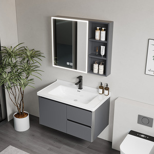 ตู้ห้องน้ำสไตล์โมเดิร์นมินิมอลพร้อมอ่างล้างหน้าเซรามิกแบบรวมในตัว - Product Image 3