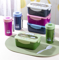 Vente en gros de boîtes à lunch pour adultes de 1200 ml à 3 compartiments avec fourchette, boîte à lunch en plastique mignonne pour enfants avec bouteille d'eau