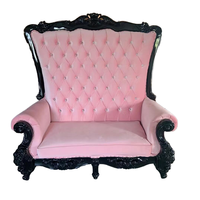 Vente en gros canapé-chaise 2 places de luxe en velours Royal King Throne mobilier d'hôtel et de mariage à dossier haut et argent et or