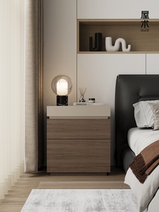 Comodino Moderno in Legno Massello con 2 Cassetti Multifunzionale Scuro con Vano Nascosto per <span class=keywords><strong>Arredamento</strong></span> Camera da Letto - Product Image 2