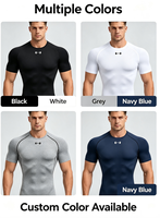 T-shirt de compression pour homme en polyester soie de lait, séchage rapide, manches courtes, pour la gym et le fitness, logo personnalisé, OEM ODM, vente en gros