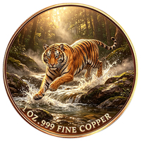 Pièce de monnaie de défi en cuivre fin .999 de 1 oz, motif Tigre saulant dans un ruisseau forestier au lever du soleil sur les montagnes, Bête sauvage, Vente en gros