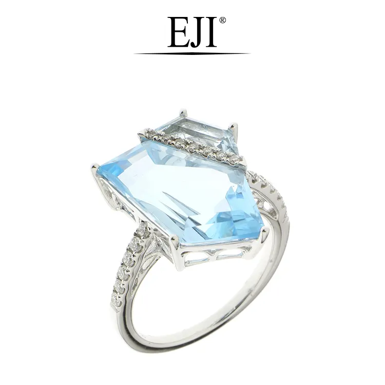 Wholesale Hot Classic Fashion Blue Topaz Diamond Ring 18K White Gold Jewelry Rings Women