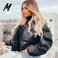 2023 femmes vêtements en gros nouveau cuir PU recadrée Bomber veste col montant thermique hiver veste bouffants manteaux pour femme