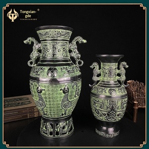 Jarrón de Bronce Decorativo Jingciren Boutique, Jarrón Doble Antiguo para Arreglos Florales, Botella Redonda para Sala de Estar y Hogar - Product Image 3