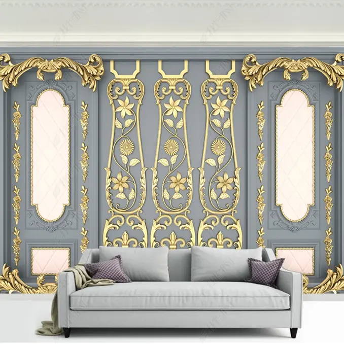 The sitting room adornment background wall Europe type aureate carve fresco 3d mural wallpaper