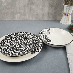 Nuovo Design <span class=keywords><strong>Set</strong></span> di Stoviglie da Tavola in Ceramica da <span class=keywords><strong>18</strong></span> Pezzi in Stile Europeo con Stampa Leopardata e Tampografia - Product Image 3