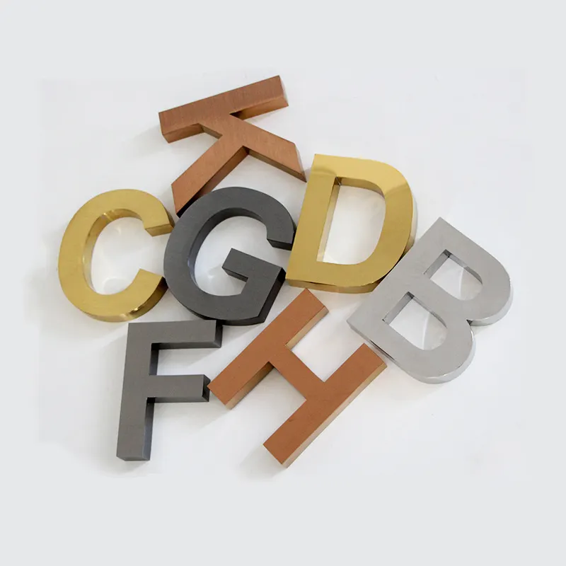 Tanda logo 3d dinding kustom bisnis 3D huruf alfabet logam tanda huruf emas 3d tanda 3D logam