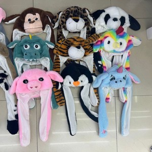 Girls Cute Animal Plush Bunny Hat Children Airbag Moving Ears LED Light up Stuffed Cosplay Party Fancy Dress Winter Hats