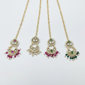 Traditional Gold Plated <b>Crystal</b> Stone and Pearl Maangtikka Beautiful Bridal Headwear Jewelry - Product Image 2