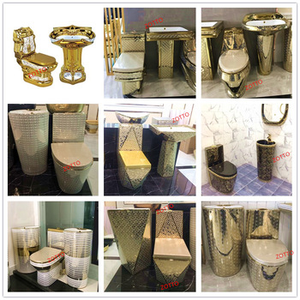Juego de Inodoro de Cerámica de Lujo, Sanitarios, Inodoro Completo Dorado, Inodoro con Pedestal, Lavabo - Product Image 6