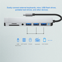 7 in 1 USB C Multiport Hub Docking Station USB3.0 USB2.0 Pembaca Kartu SD TF Jack Audio Stereo 3.5mm Adaptor Multiport untuk Laptop