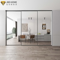 Porte coulissante en aluminium noir extrêmement étroite, cadre fin, verre trempé, porte coulissante de patio pour villa de luxe