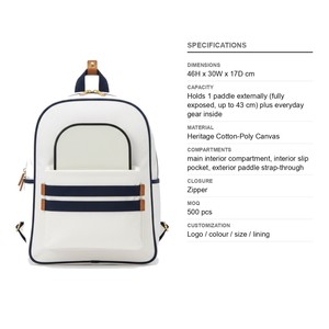 Sac à dos de pickleball Heritage en toile avec sangles extérieures pour raquettes, en coton et polyester, logo personnalisé, vente en gros, sac à dos pour raquettes de tennis et de padel - Product Image 6