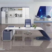 Mobilier de bureau moderne de luxe haut de gamme bureau de direction en L design blanc brillant