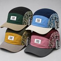 Casquette de baseball unisexe réglable pour l'extérieur, en tissu Ripstop, à 5 panneaux, avec imprimé floral color block, visière contrastante et patch d'étiquette tissée personnalisée