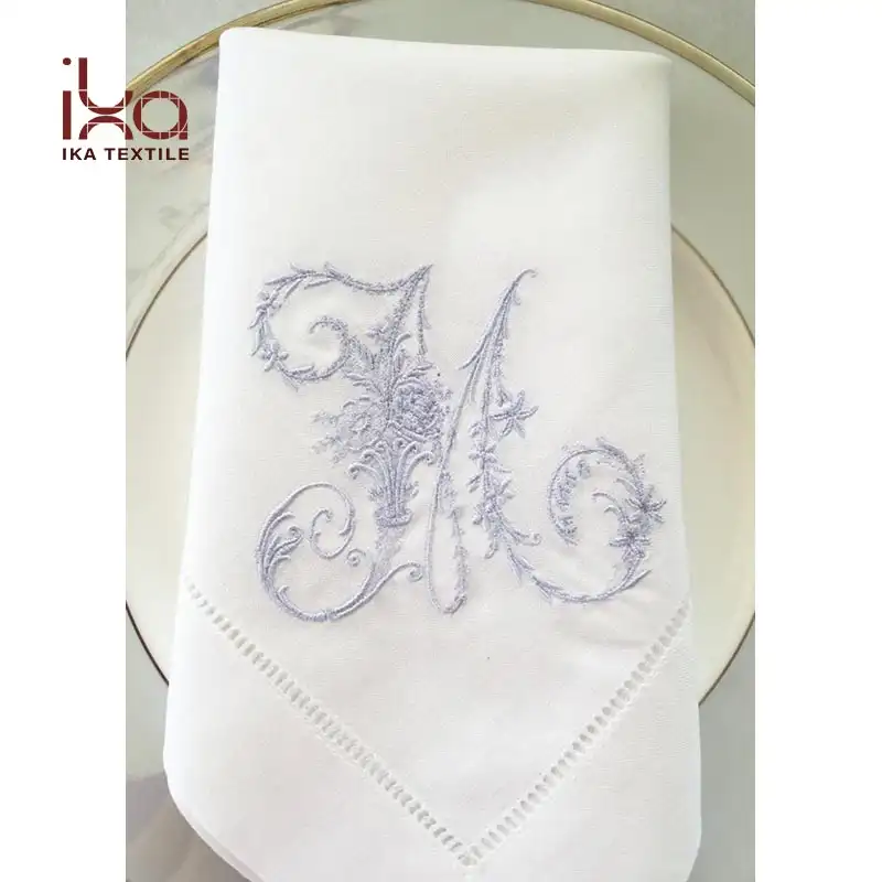 Mandil de tela de lino blanco para restaurante, pañuelo para mesa, bordado, con monograma