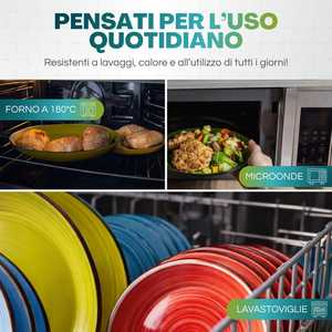 Colorful Round Ceramic <b>Dinnerware</b> <b>Set</b> 18 Pc For 6 People Soup Dinner Dessert Plates - Product Image 4