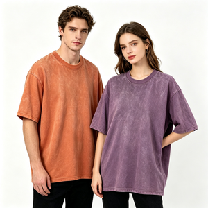 T-shirt Homme Col Rond Oversize 100% Coton Délavé à l'Acide avec Logo Personnalisé, Épaules Tombantes, Grammage Lourd, Style Vintage Streetwear - Product Image 2